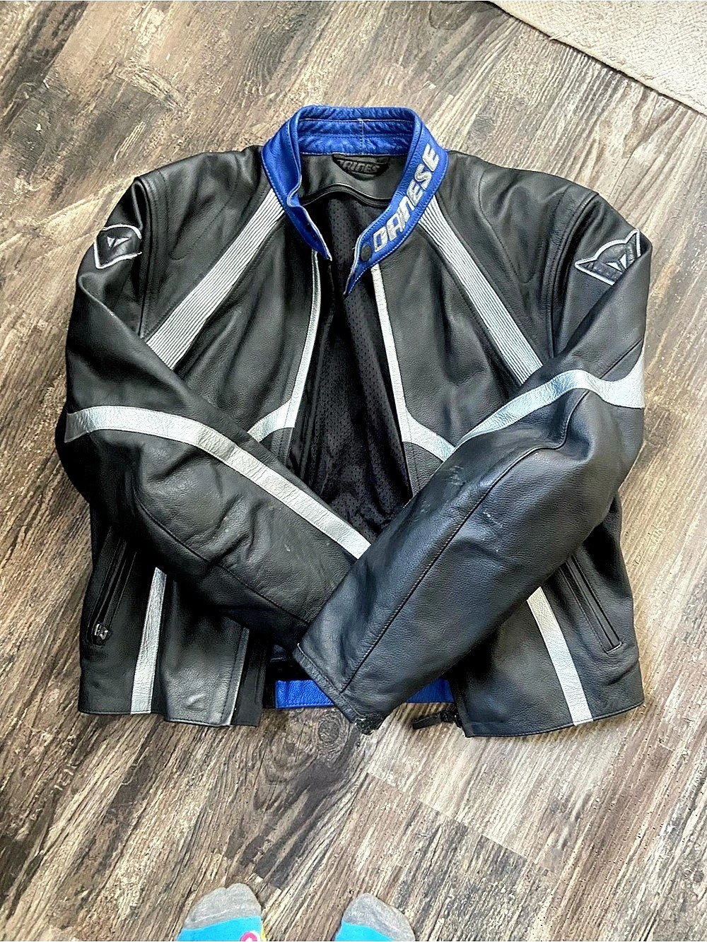 Dainese Men's Color Block Motorcycle Jacket in Black & Blue